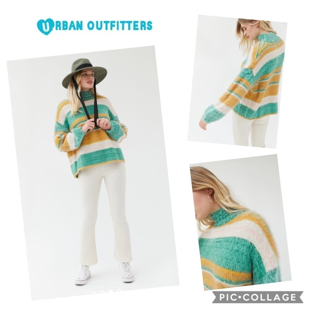 Kimchi Blue Turtleneck Striped Fuzzy Cozy Sweater
